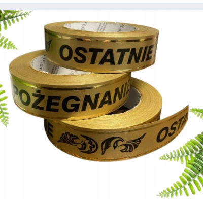 SZARFA POGRZEBOWA  TAŚMA ZŁOTY PASEK  3cm 50y BLACK GOLD