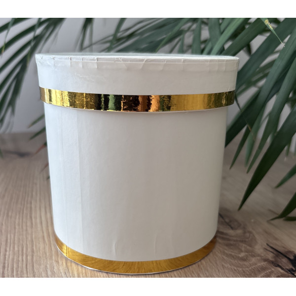 FLOWER BOX PUDEŁKO NA KWIATY ECRU ZŁOTY PASEK