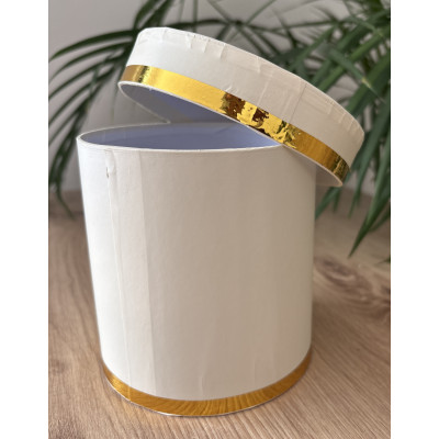 FLOWER BOX PUDEŁKO NA KWIATY ECRU ZŁOTY PASEK