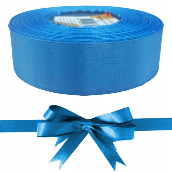 Taśma satynowa 32 m x 2,5 cm niebieska