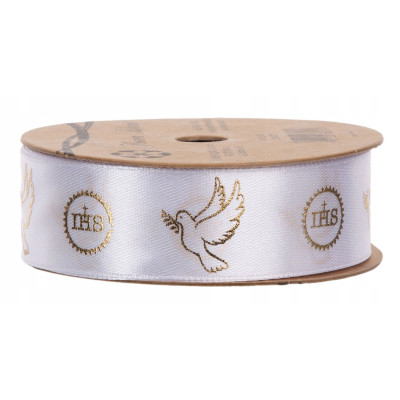 Taśma satynowa 18,2 m x 2,5 cm biały IHS KOMUNIA