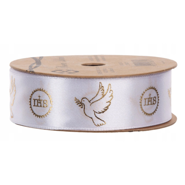 Taśma satynowa 18,2 m x 2,5 cm biały IHS KOMUNIA