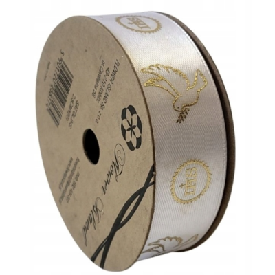 Taśma satynowa 18,2 m x 2,5 cm biały IHS KOMUNIA